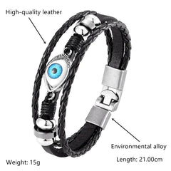 Multi-Layer Beaded Evil Eye Leather Bracelet Set