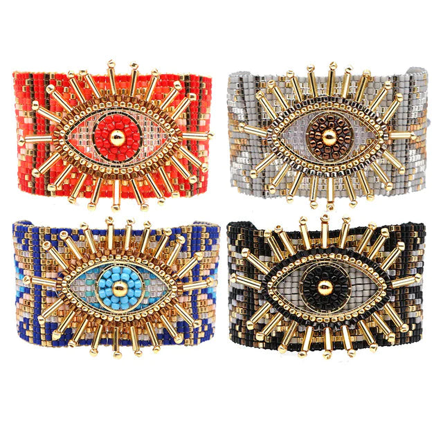 Miyuki Beaded Evil Eye Wide Women's Bracelet