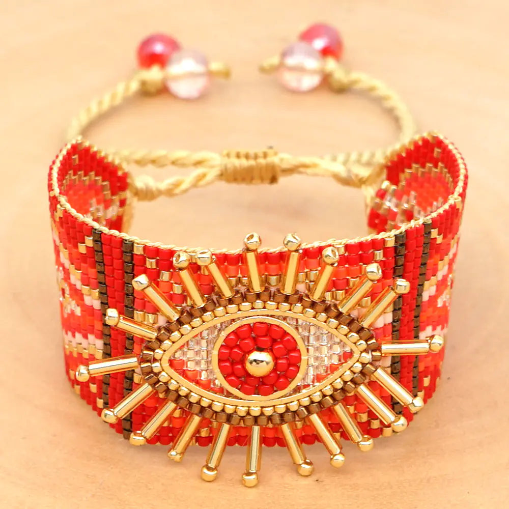 Miyuki Beaded Evil Eye Wide Women's Bracelet