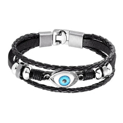Multi-Layer Beaded Evil Eye Leather Bracelet Set