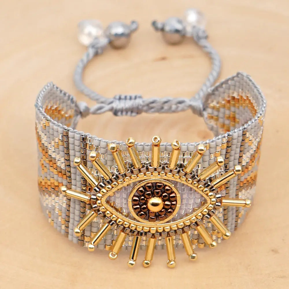 Miyuki Beaded Evil Eye Wide Women's Bracelet