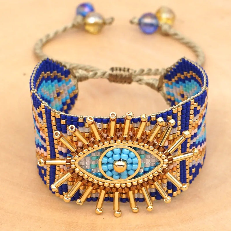 Miyuki Beaded Evil Eye Wide Women's Bracelet